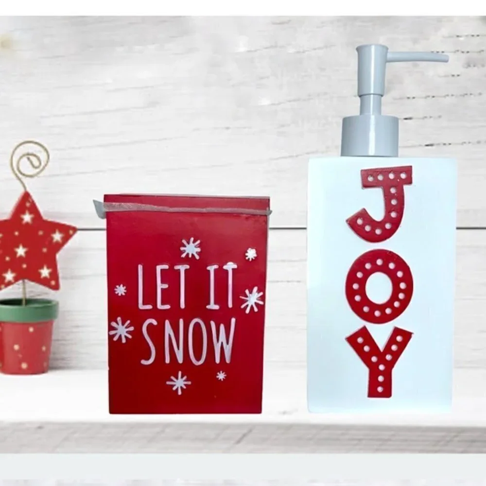 Wondershop Bath Christmas Accessory Set Soap Dispenser and Canister 2 Piece Set